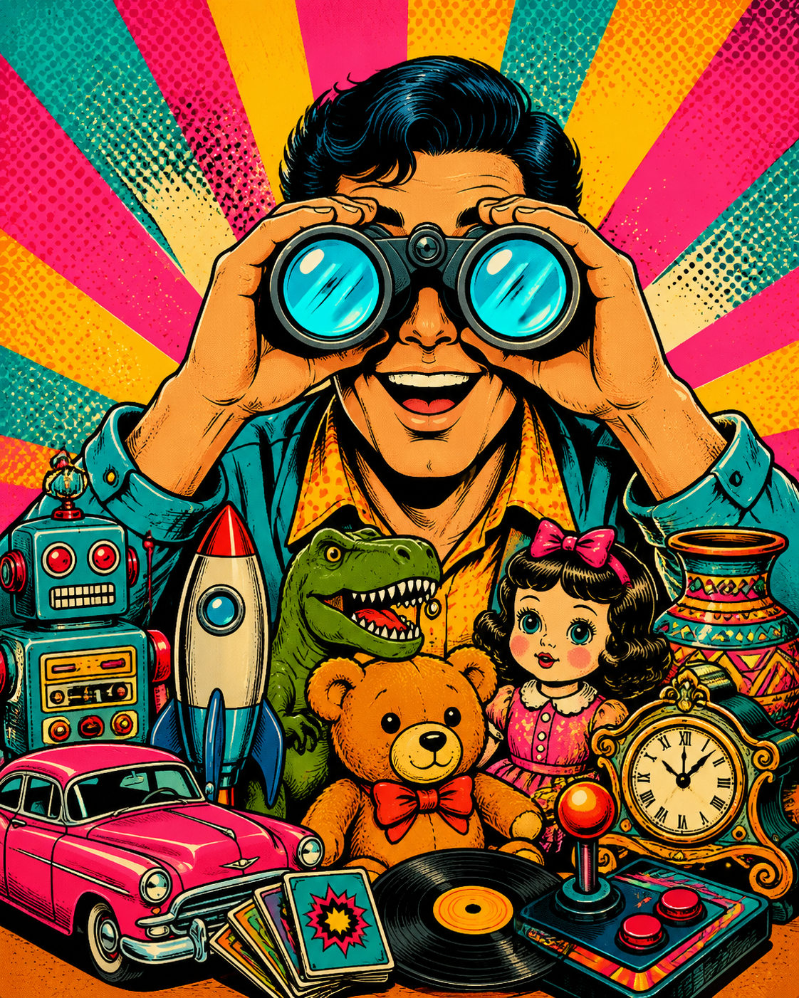 Retro St. Nix artwork promoting new finds, store news and special offers